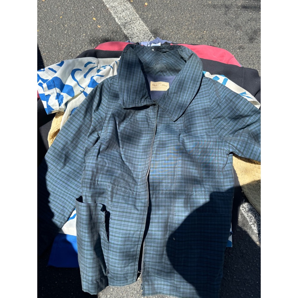 Vintage White Stag Plaid Zip Up Jacket Blue Green Canvas 50s 60s Portland Oregon